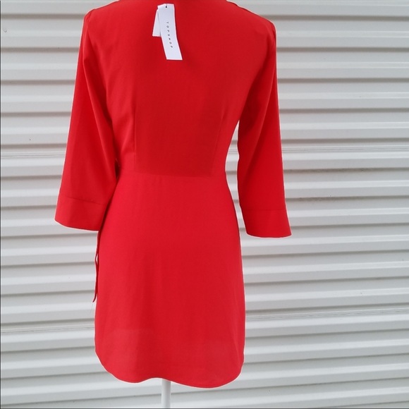TopShop Wrap Red Mini Dress - Picture 4 of 7